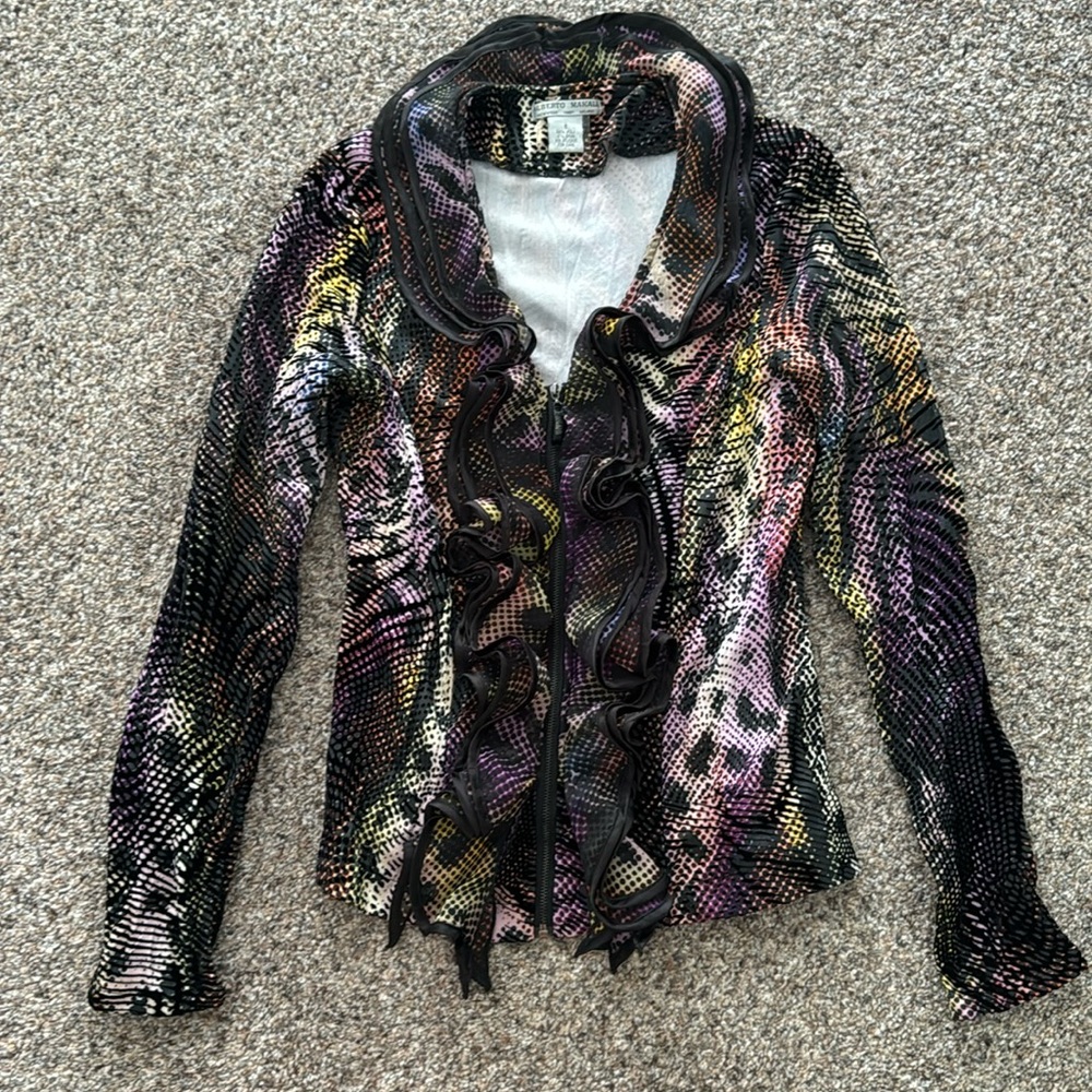 Alberto Malaki zip up blazer jacket black purple size small